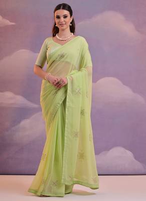 Light Green Georgette Sequence Party Wear Saree 1