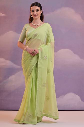 Light Green Georgette Sequence Party Wear Saree