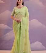Light Green Georgette Sequence Party Wear Saree