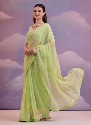 Light Green Georgette Sequence Party Wear Saree 2