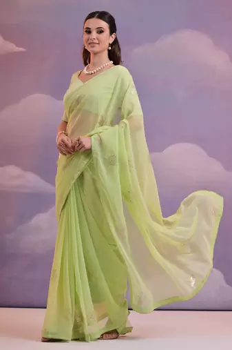 Light Green Georgette Sequence Party Wear Saree
