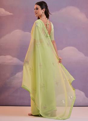 Light Green Georgette Sequence Party Wear Saree 3