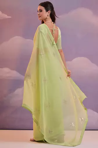 Light Green Georgette Sequence Party Wear Saree