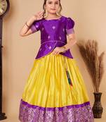 Baby Girls Ringani New south Indian traditional pattu pavadai Jacquard Lehenga choli for Kids dress