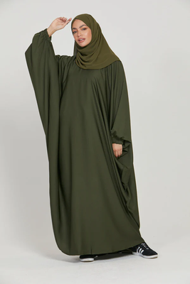 Classic Baggy Abaya Army Green with elastic Sleeves, Hijab Firdous 1