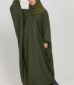 Classic Baggy Abaya Army Green with elastic Sleeves, Hijab Firdous