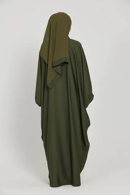 Classic Baggy Abaya Army Green with elastic Sleeves, Hijab Firdous 2