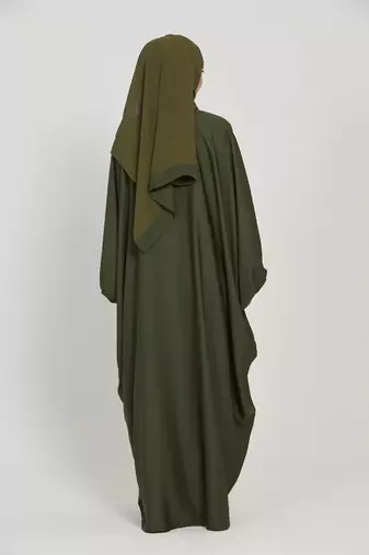 Classic Baggy Abaya Army Green with elastic Sleeves, Hijab Firdous