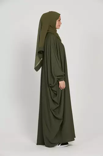 Classic Baggy Abaya Army Green with elastic Sleeves, Hijab Firdous
