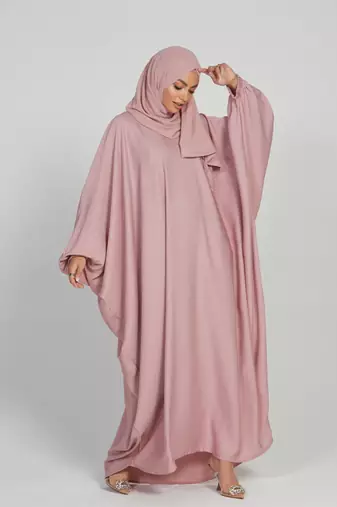 modest city classic baggy abaya with elastic sleeves baby pink