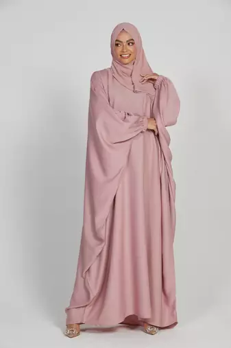 modest city classic baggy abaya with elastic sleeves baby pink