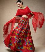 Hand Embroidred Lehenga With Drape Blouse And Feather Dupatta