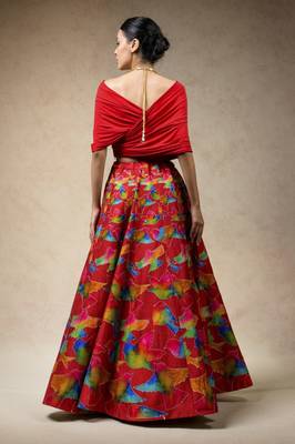 Hand Embroidred Lehenga With Drape Blouse And Feather Dupatta 2