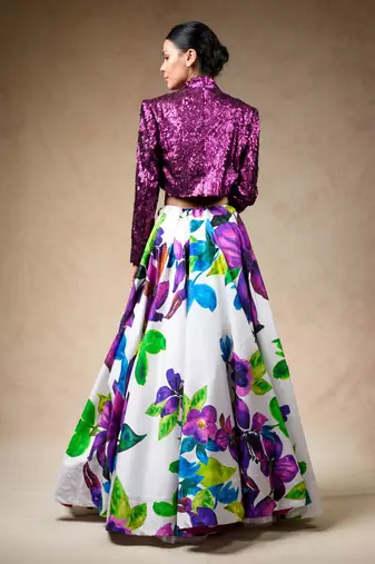 Hand Embroidered Silk Lehenga With Jacket, Blouse