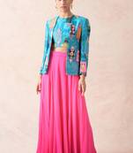 Hand Embroidered Ayra Chanderi Silk Jacket With Blouse And Ombre Lehenga