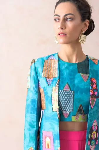 Hand Embroidered Ayra Chanderi Silk Jacket With Blouse And Ombre Lehenga