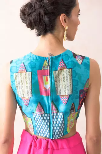 Hand Embroidered Ayra Chanderi Silk Jacket With Blouse And Ombre Lehenga
