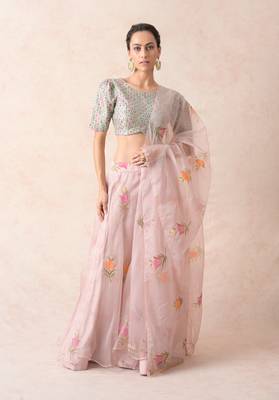 Embroidered Blouse With Organza Lehenga, Dupatta 1