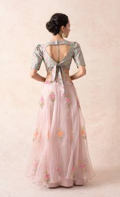 Embroidered Blouse With Organza Lehenga, Dupatta 2