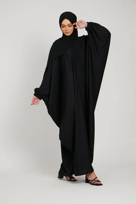 Classic Baggy Abaya Black with elastic Sleeves, Hijab Firdous 1