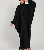 Classic Baggy Abaya Black with elastic Sleeves, Hijab Firdous