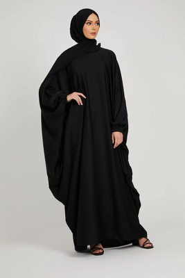 Classic Baggy Abaya Black with elastic Sleeves, Hijab Firdous 2