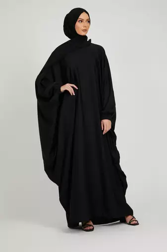 Classic Baggy Abaya Black with elastic Sleeves, Hijab Firdous