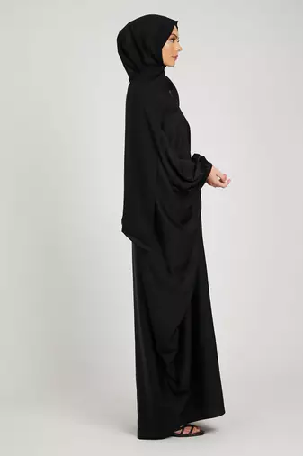 Classic Baggy Abaya Black with elastic Sleeves, Hijab Firdous
