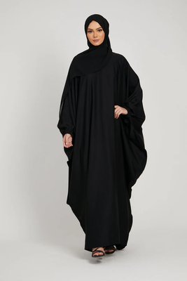 Classic Baggy Abaya Black with elastic Sleeves, Hijab Firdous 4