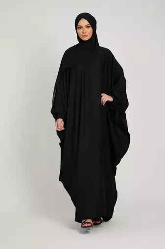 Classic Baggy Abaya Black with elastic Sleeves, Hijab Firdous