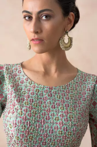 Embroidered Blouse With Organza Lehenga, Dupatta