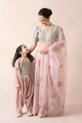 Embroidered Blouse With Organza Lehenga, Dupatta