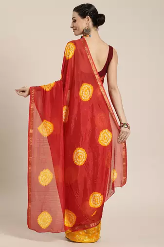 Hand Dyed Red & Yellow Bandhani Silk Sustainable Saree