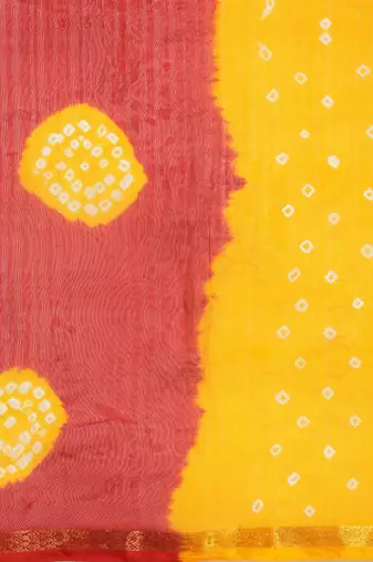 Hand Dyed Red & Yellow Bandhani Silk Sustainable Saree