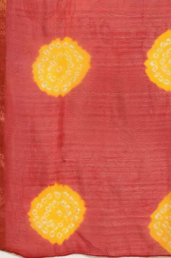 Hand Dyed Red & Yellow Bandhani Silk Sustainable Saree