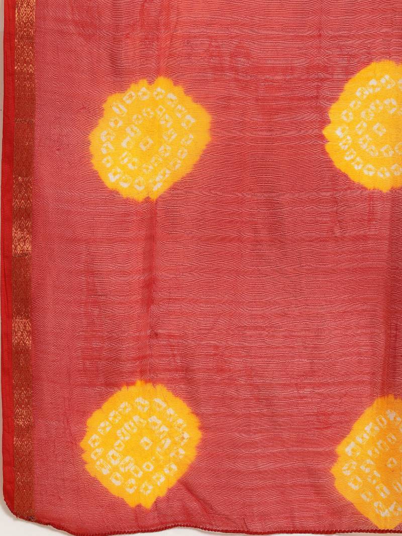 Hand Dyed Red & Yellow Bandhani Silk Sustainable Saree