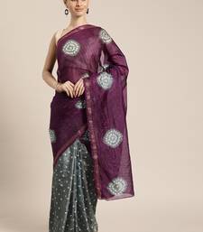 Hand Dyed Purple & Grey Bandhani Silk Saree
