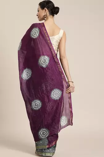 Hand Dyed Purple & Grey Bandhani Silk Saree