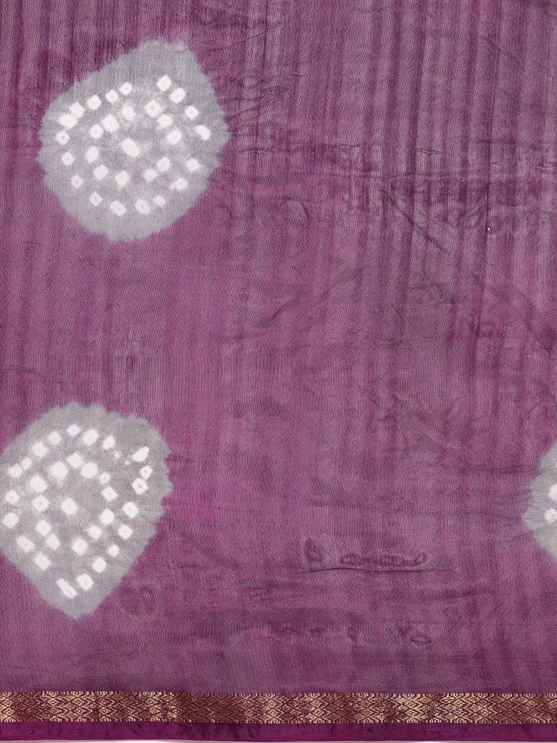 Hand Dyed Purple & Grey Bandhani Silk Saree