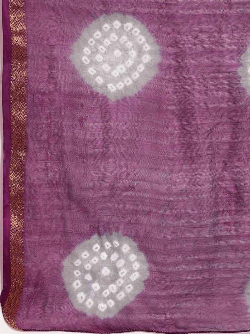 Hand Dyed Purple & Grey Bandhani Silk Saree