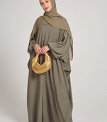 Classic Baggy Abaya khaki with elastic Sleeves, Hijab Firdous