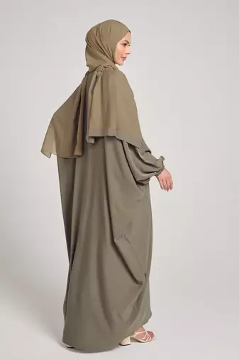 Classic Baggy Abaya khaki with elastic Sleeves, Hijab Firdous