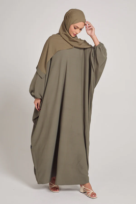 Classic Baggy Abaya khaki with elastic Sleeves, Hijab Firdous 3