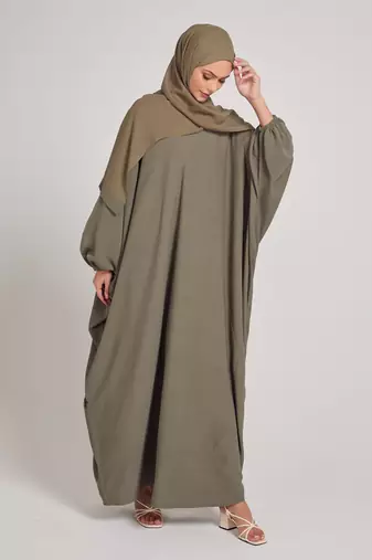 Classic Baggy Abaya khaki with elastic Sleeves, Hijab Firdous