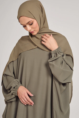 Classic Baggy Abaya khaki with elastic Sleeves, Hijab Firdous 4