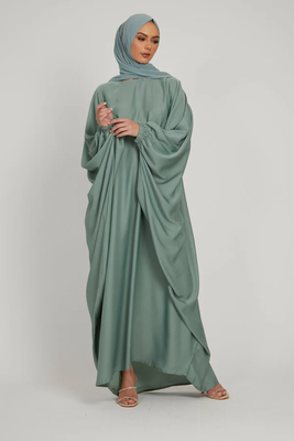 Classic Baggy Abaya Light Olive with elastic Sleeves, Hijab Firdous 1