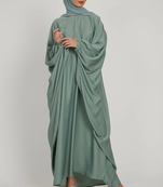 Classic Baggy Abaya Light Olive with elastic Sleeves, Hijab Firdous