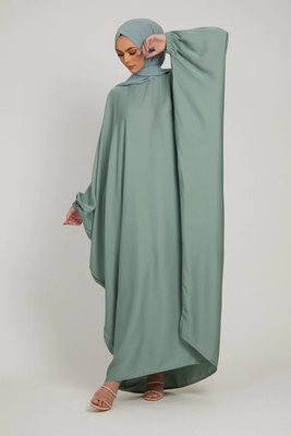 Classic Baggy Abaya Light Olive with elastic Sleeves, Hijab Firdous 2