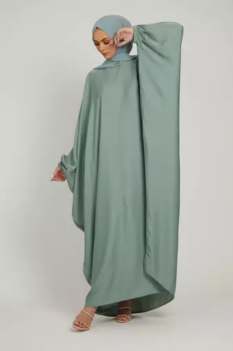 Classic Baggy Abaya Light Olive with elastic Sleeves, Hijab Firdous