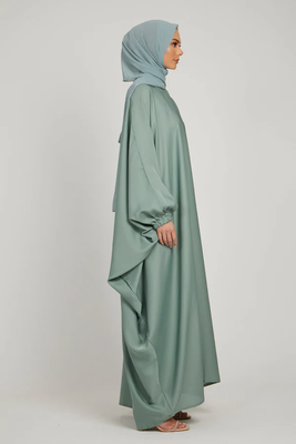 Classic Baggy Abaya Light Olive with elastic Sleeves, Hijab Firdous 3